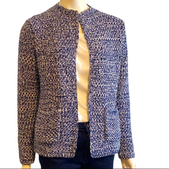 Orvis Sweaters - ORVIS Blue White Cotton Open Cardigan Sweater S